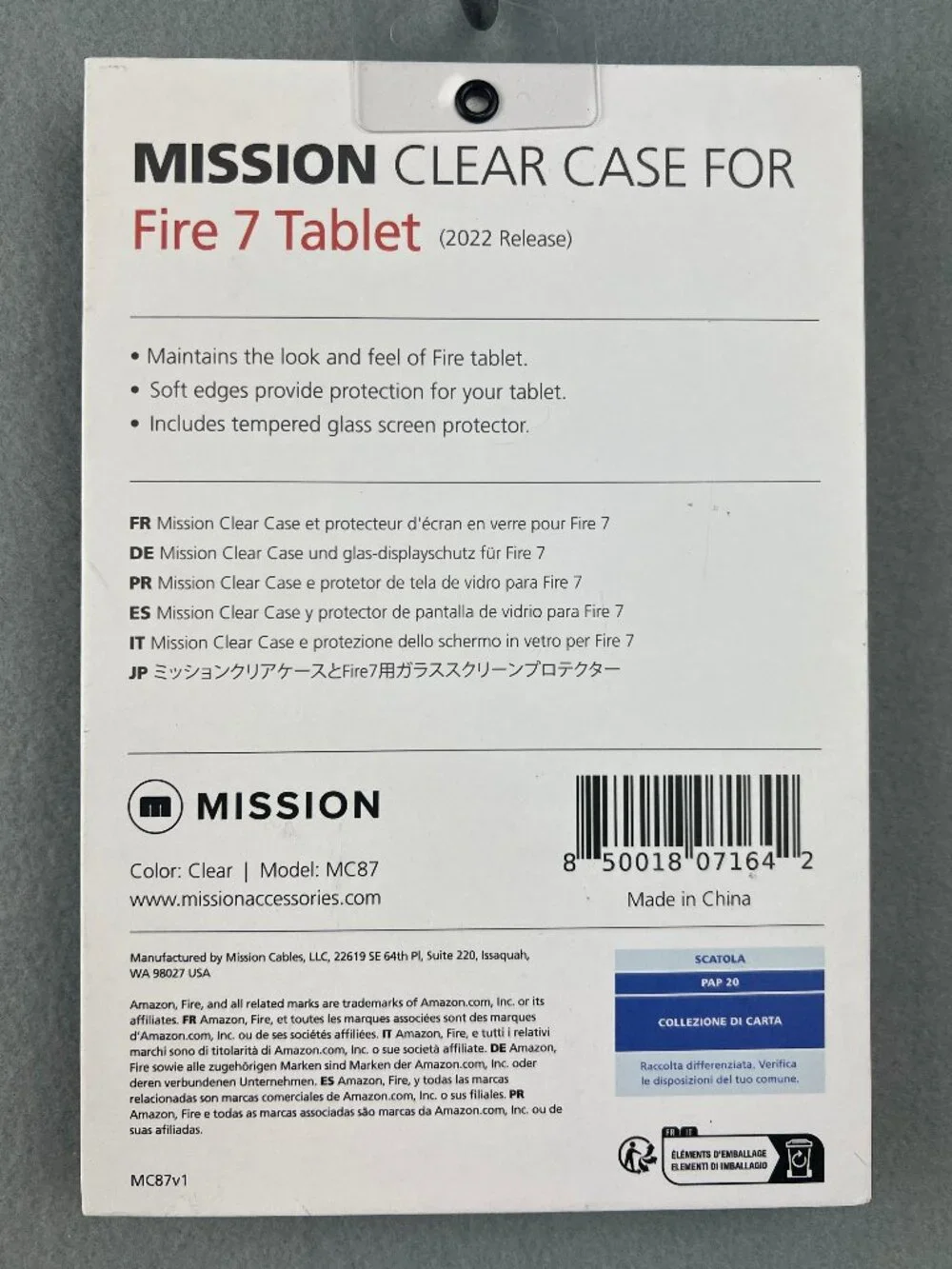 NEW Mission Clear Case for Fire 7 Tablet (2022)w/ Premium Glass Screen Protector